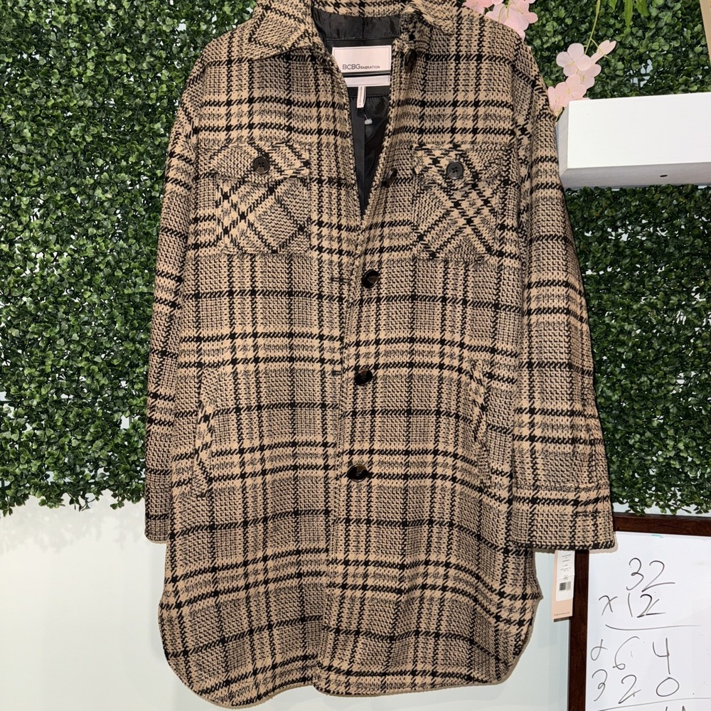 BCBG Plaid Wool Blend Coat NWT Size M